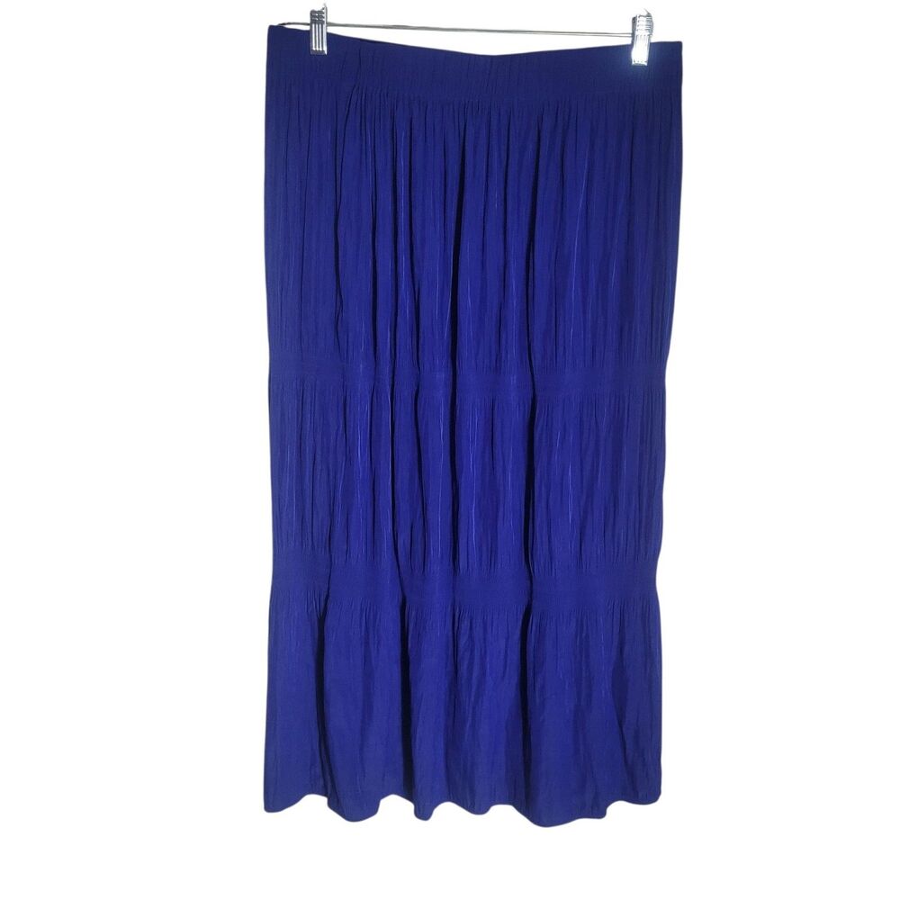 Chico's Tiered Midi Skirt Women's Large Royal Blue Lightweight Pull On Boho